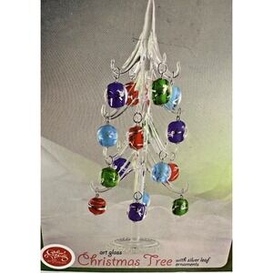 Art Glass Christmas Tree Silver Leaf Ornaments 8 3/4" tall New Global Village